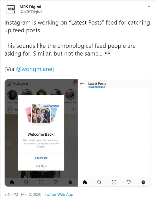 Instagram latest posts feature 2020